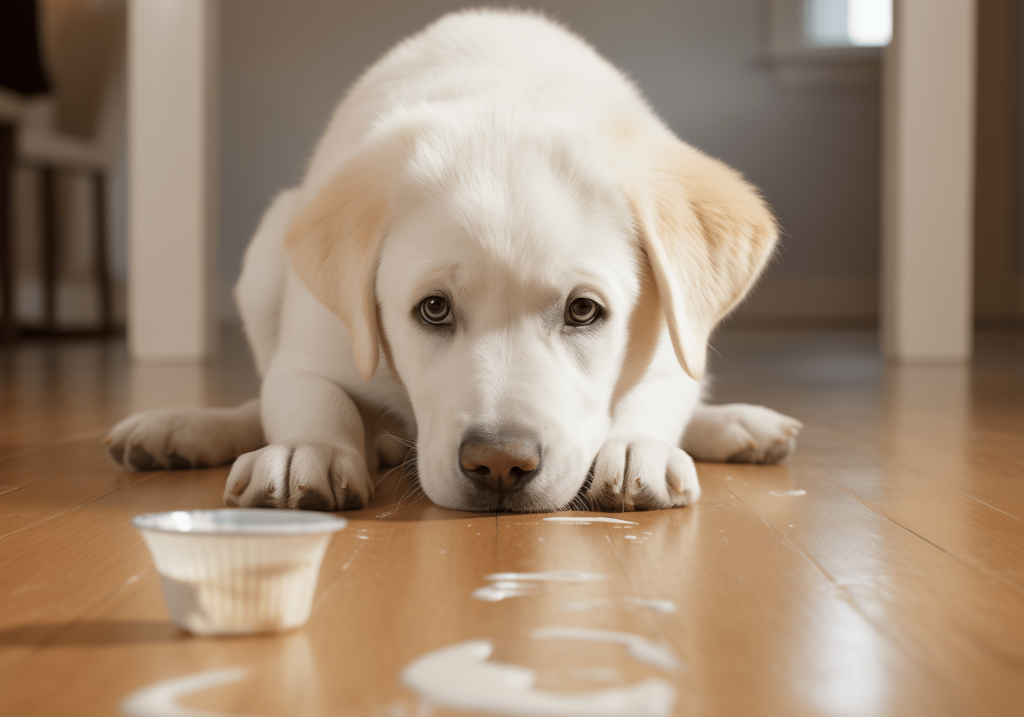 image of dog looking at coconut yogurt